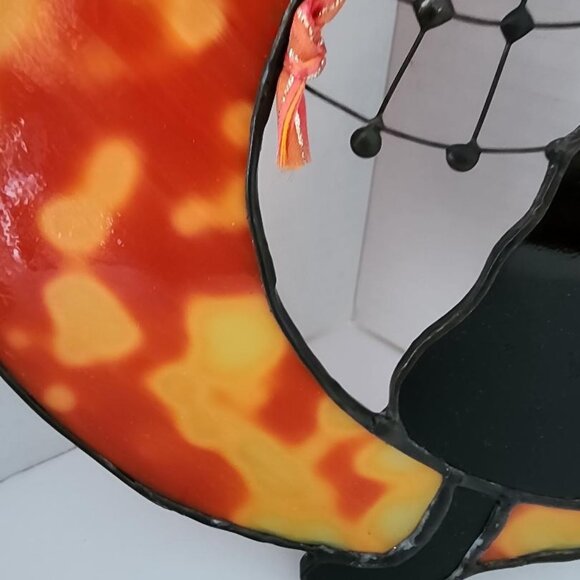 Stained Glass Cat On Moon With Spider Web-NICE! - Picture 4 of 5